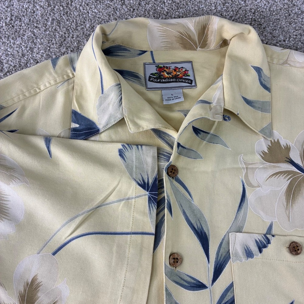 Paradise Coves Mens Silk Hawaiian Shirt Floral Print Button Up‎ Size L Casual